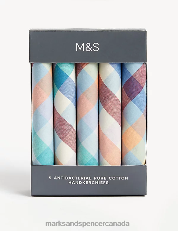 Men Blue Mix Accessories Marks & Spencer 5pk Antibacterial Pure Cotton Handkerchiefs 20VTD5106 - Marks and Spencer outlet