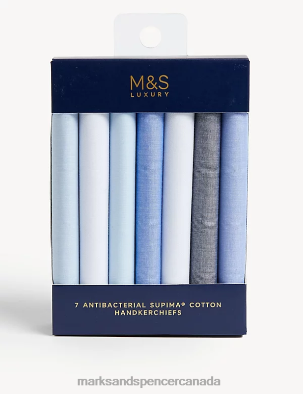 Marks and Spencer near me - Men Blue Mix Accessories Marks & Spencer 7pk Antibacterial Pure Cotton Handkerchiefs with Sanitized Finish 20VTD5967