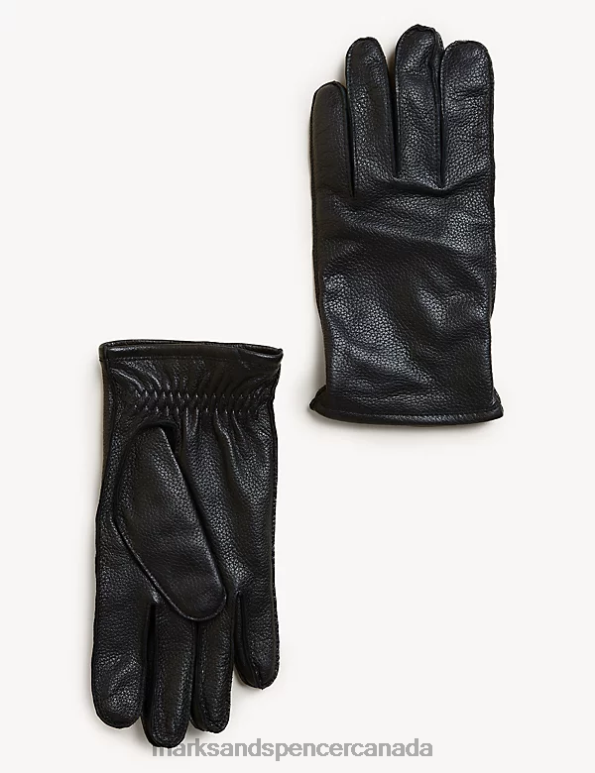 Men Black Accessories Marks & Spencer Cashmere Lined Leather Gloves 20VTD5434 - Marks and Spencer outlet