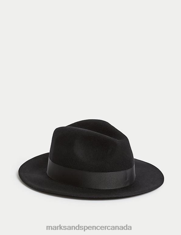 Marks and Spencer near me - Men Black Accessories Marks & Spencer Pure Wool Fedora Hat with Stormwear 20VTD6893