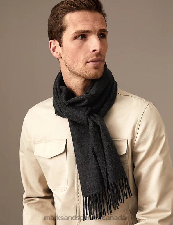 Men Charcoal Mix Accessories Marks & Spencer Pure Cashmere Scarf 20VTD6794 - Marks and Spencer Canada locations