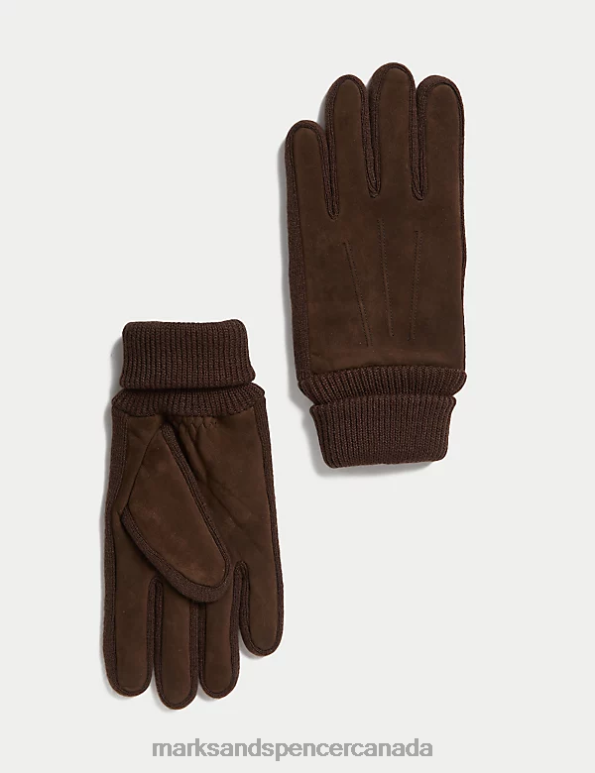 Men Chocolate Accessories Marks & Spencer Nubuck Leather Gloves 20VTD7510 - Marks and Spencer online