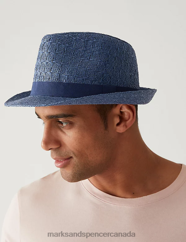 Men Dark Navy Accessories Marks & Spencer Textured Trilby 20VTD5646 - Marks and Spencer outlet