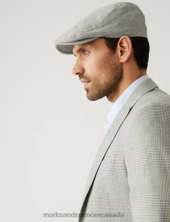 Marks and Spencer near me - Men Grey Mix Accessories Marks & Spencer Linen Blend Checked Flat Cap 20VTD6616