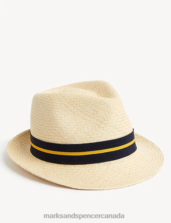 Men Natural Accessories Marks & Spencer Straw Panama Trilby 20VTD6389 - Marks and Spencer online