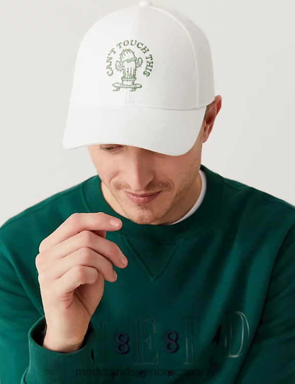 Marks and Spencer sale - Men White Mix Accessories Marks & Spencer Pure Cotton Embroidered Slogan Baseball Cap 20VTD5853