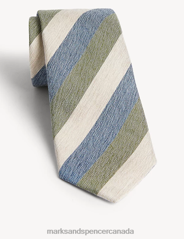 Marks and Spencer Canada - Men Beige & Blue Mix Accessories Marks & Spencer Striped Tie 20VTD5214