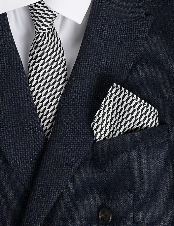 Marks and Spencer sale - Men Black Accessories Marks & Spencer Geometric Pure Silk Tie & Pocket Square Set 20VTD5647