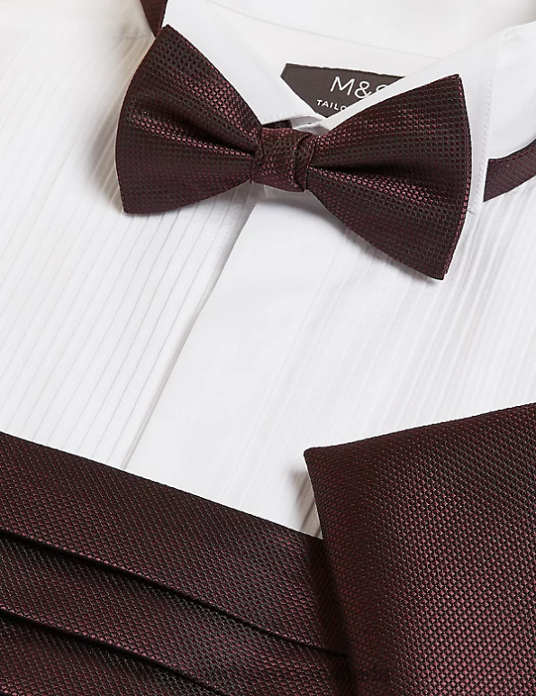 Marks and Spencer Canada - Men Burgundy Accessories Marks & Spencer Bow Tie, Pocket Square & Cummerbund Set 20VTD5536