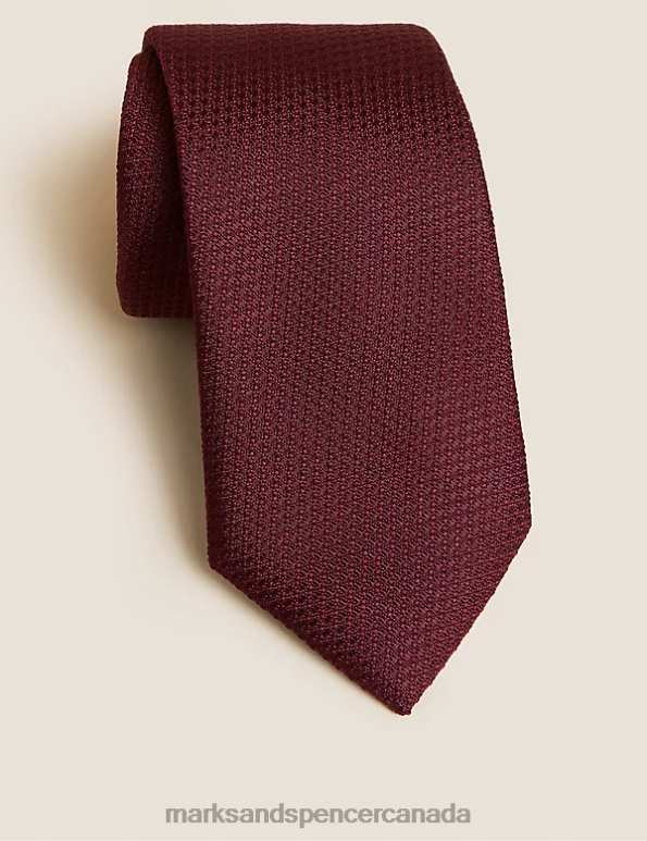 Men Burgundy Accessories Marks & Spencer Textured Pure Silk Tie 20VTD5976 - Marks and Spencer Canada locations