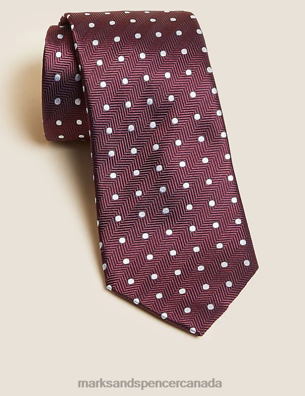 Men Burgundy Mix Accessories Marks & Spencer Textured Polka Dot Pure Silk Tie 20VTD5476 - Marks and Spencer online