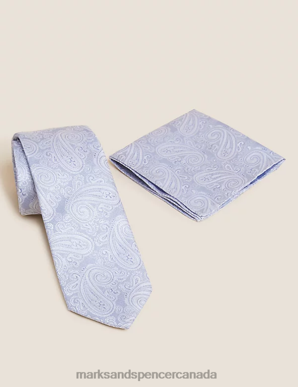 Men Cream Accessories Marks & Spencer Paisley Tie & Pocket Square Set 20VTD6639 - Marks and Spencer Canada locations