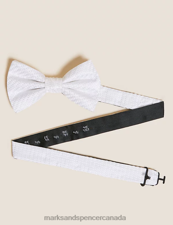 Men Cream Accessories Marks & Spencer Slim Textured Pure Silk Bow Tie 20VTD6289 - Marks and Spencer outlet