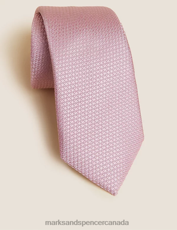 Men Light Pink Accessories Marks & Spencer Textured Pure Silk Tie 20VTD6362 - Marks and Spencer outlet