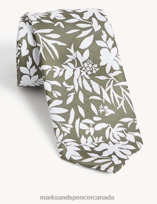 Men Medium Green Accessories Marks & Spencer Floral Tie 20VTD6679 - Marks and Spencer outlet