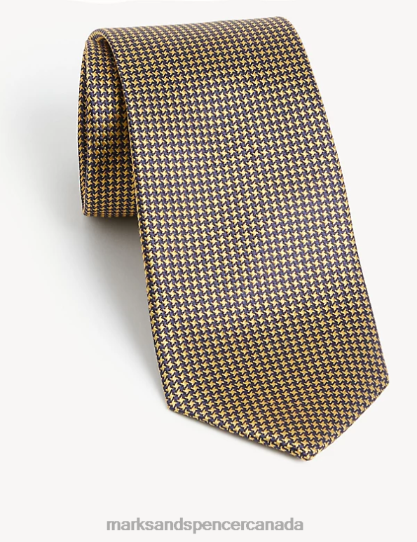 Men Mustard Accessories Marks & Spencer Check Pure Silk Tie 20VTD5900 - Marks and Spencer outlet