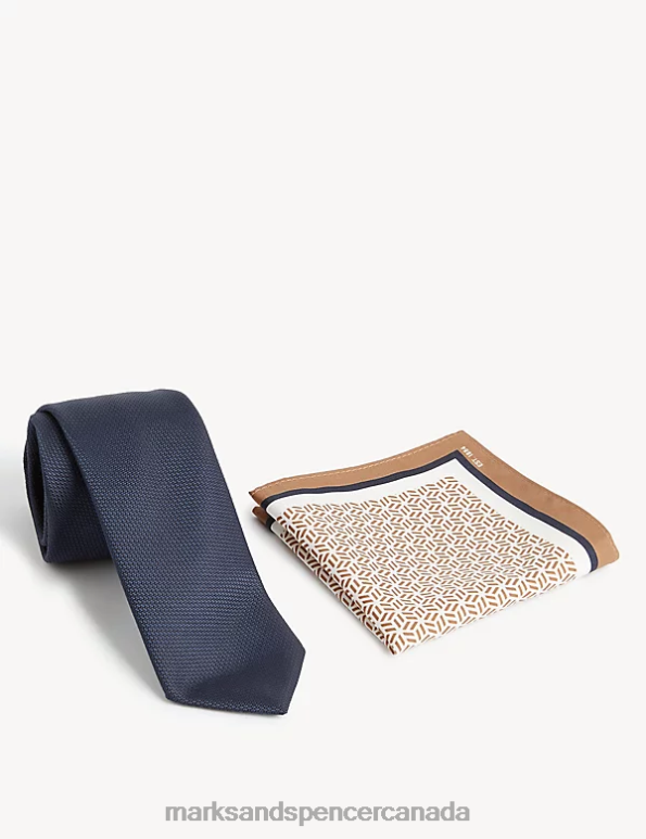 Marks and Spencer sale - Men Navy Accessories Marks & Spencer Printed Tie & Pocket Square Set 20VTD5397