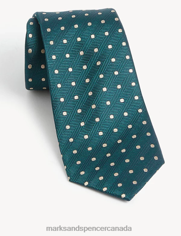 Men Pine Green Accessories Marks & Spencer Textured Polka Dot Pure Silk Tie 20VTD5868 - Marks and Spencer online