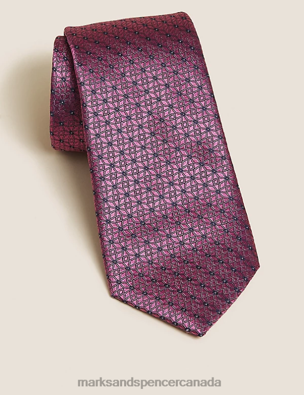 Men Pink Accessories Marks & Spencer Slim Geometric Pure Silk Tie 20VTD7200 - Marks and Spencer Canada locations