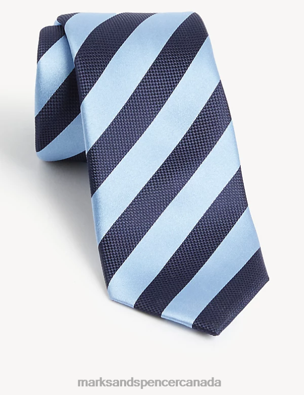 Men Royal Blue Accessories Marks & Spencer Striped Pure Silk Tie 20VTD5996 - Marks and Spencer outlet