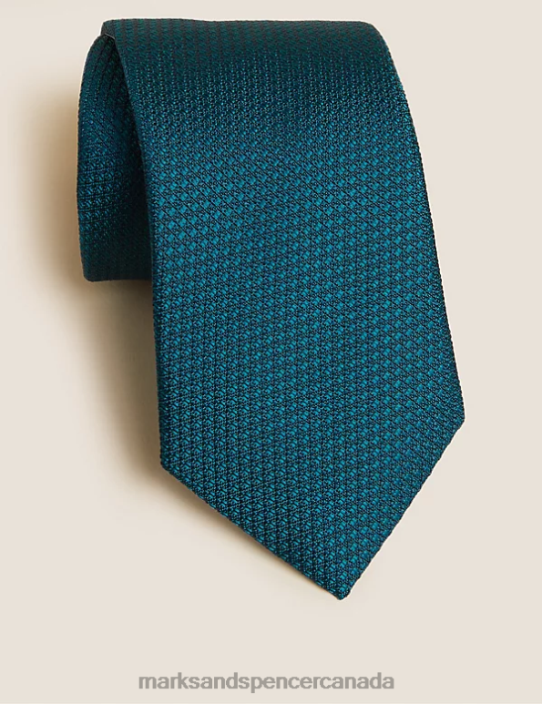 Men Teal Accessories Marks & Spencer Textured Pure Silk Tie 20VTD6360 - Marks and Spencer online