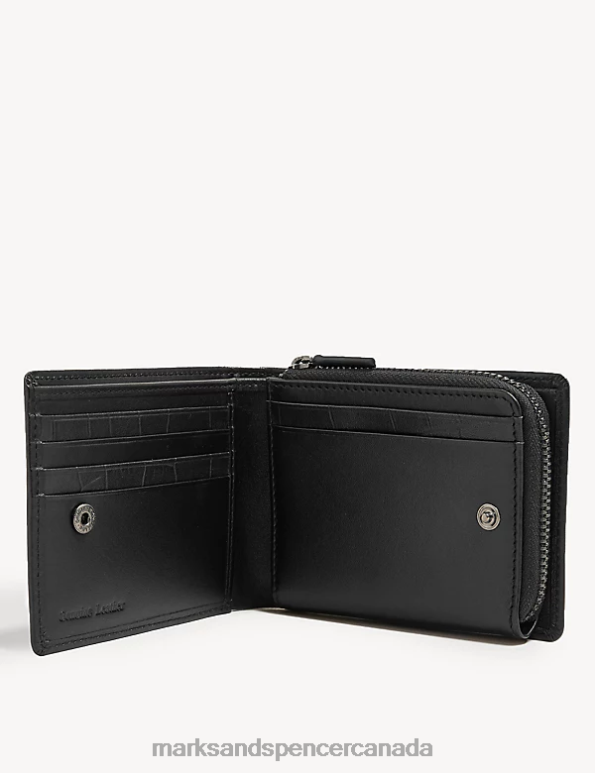 Men Black Accessories Marks & Spencer Leather Zip Bi-Fold Cardsafe Wallet 20VTD6655 - Marks and Spencer online