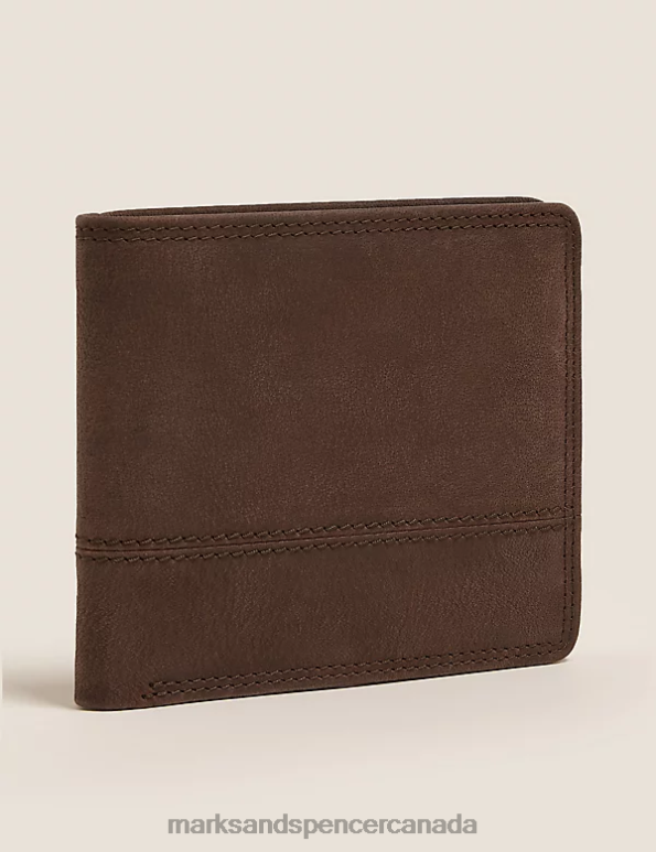 Marks and Spencer sale - Men Brown Accessories Marks & Spencer Leather Bi-Fold Cardsafe Wallet 20VTD6422