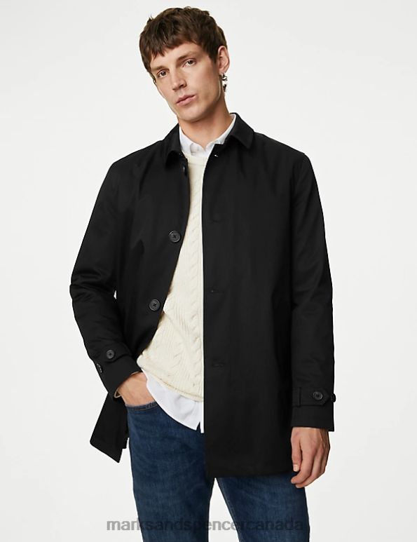 Marks and Spencer sale - Men Black Clothing Marks & Spencer Cotton Blend Mac with Stormwear 20VTD5034