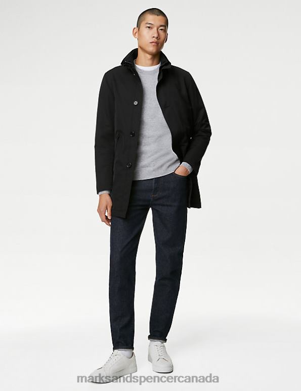 Men Black Clothing Marks & Spencer Funnel Neck Mac with Stormwear 20VTD5144 - Marks and Spencer Canada locations