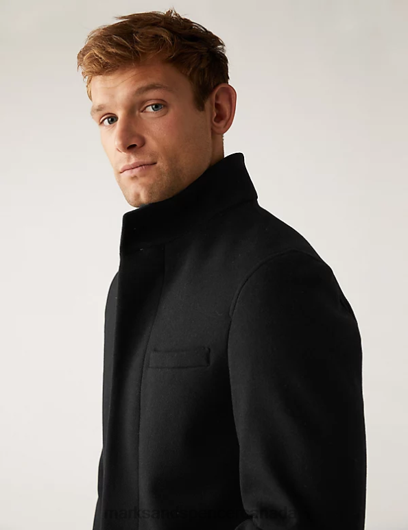 Men Black Clothing Marks & Spencer Funnel Neck Overcoat 20VTD6768 - Marks and Spencer Canada locations