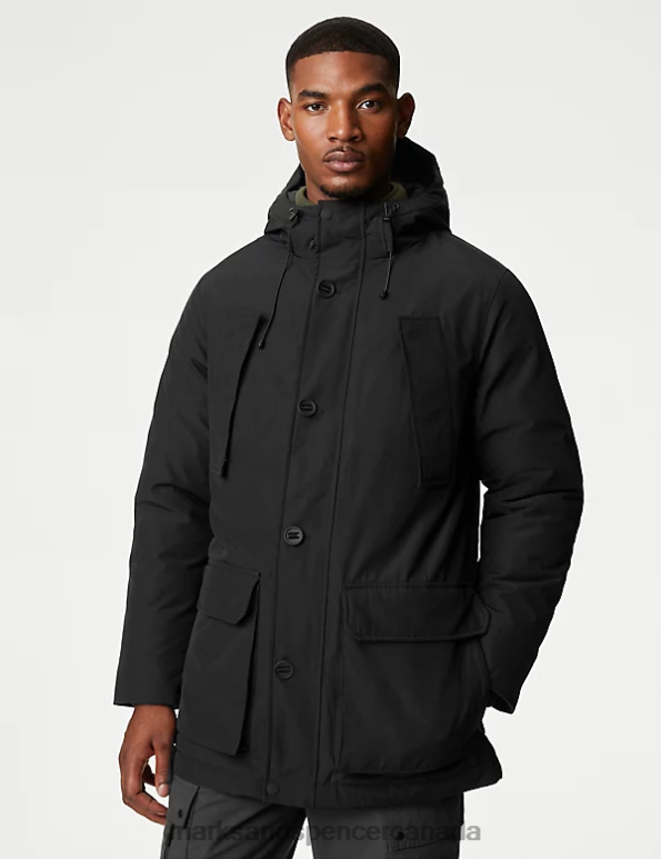 Marks and Spencer near me - Men Black Clothing Marks & Spencer Hooded Parka Jacket with Thermowarmth 20VTD6510