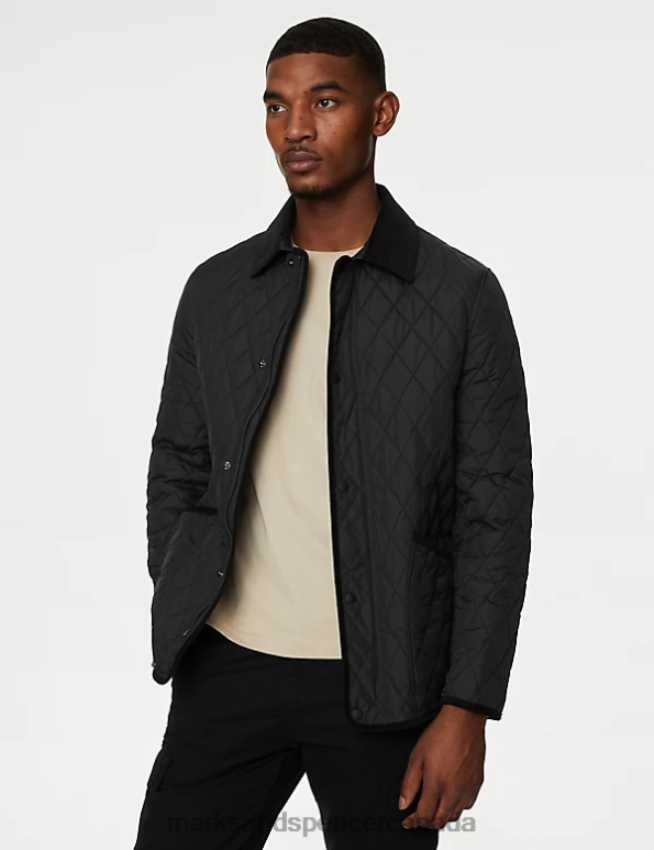 Marks and Spencer near me - Men Black Clothing Marks & Spencer Quilted Utility Jacket with Stormwear . 20VTD5392