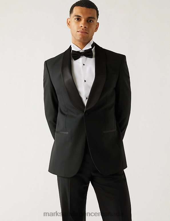 Marks and Spencer near me - Men Black Clothing Marks & Spencer Regular Fit Pure Wool Tuxedo Jacket 20VTD5280