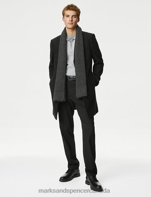 Men Black Clothing Marks & Spencer Revere Overcoat 20VTD5217 - Marks and Spencer outlet