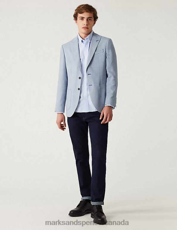 Men Blue Clothing Marks & Spencer Linen Blend Puppytooth Jacket 20VTD5946 - Marks and Spencer outlet