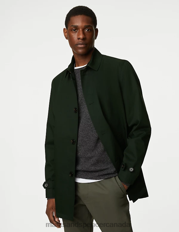 Men Bottle Green Clothing Marks & Spencer Cotton Blend Mac with Stormwear 20VTD5445 - Marks and Spencer online