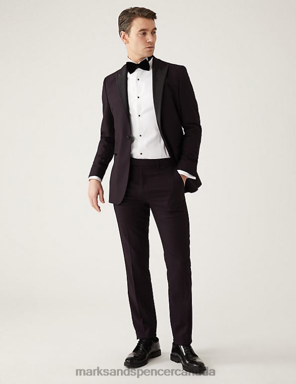 Men Burgundy Clothing Marks & Spencer Slim Fit Tuxedo Jacket 20VTD6046 - Marks and Spencer outlet