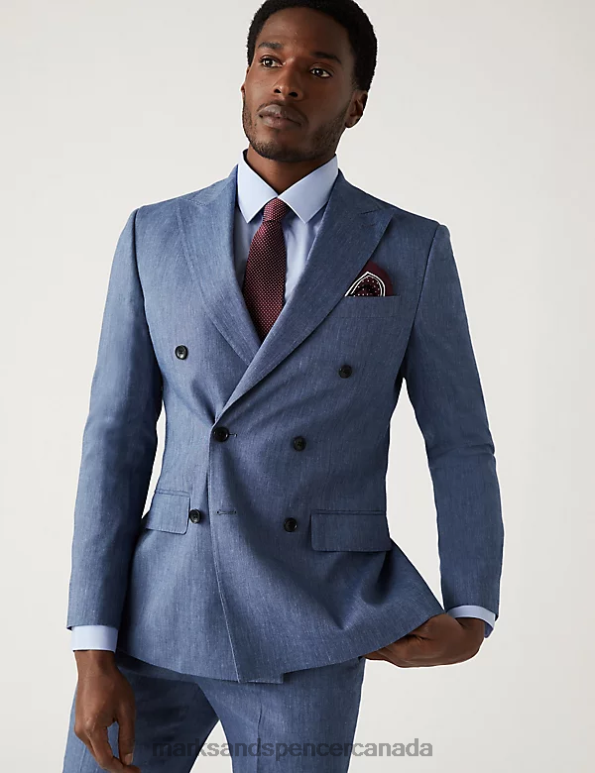 Marks and Spencer sale - Men Chambray Clothing Marks & Spencer Tailored Fit Italian Linen Miracle Suit Jacket 20VTD5494