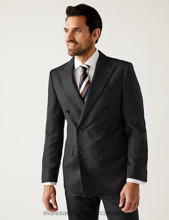 Marks and Spencer near me - Men Charcoal Clothing Marks & Spencer Regular Fit Pure Wool Double Breasted Suit Jacket 20VTD5190