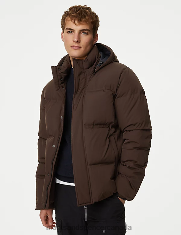 Marks and Spencer near me - Men Dark Brown Clothing Marks & Spencer Feather & Down Puffer Jacket with Stormwear 20VTD5684