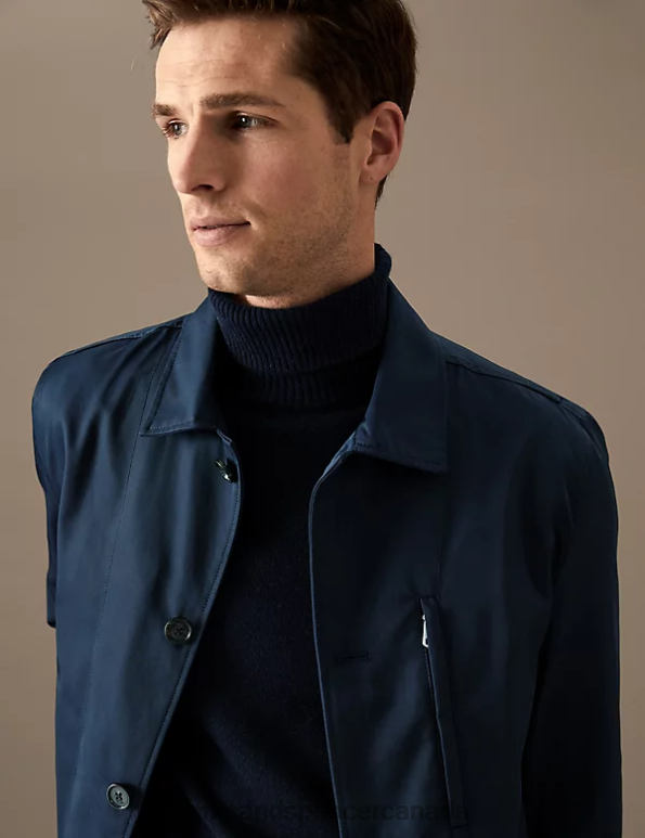 Marks and Spencer near me - Men Dark Navy Clothing Marks & Spencer Cotton Blend Utility Jacket with Stormwear 20VTD5490