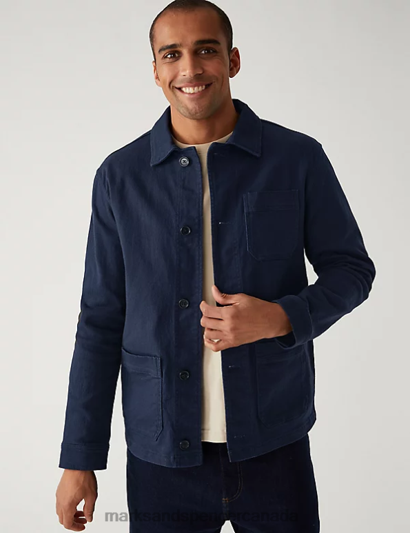 Men Dark Navy Clothing Marks & Spencer Cotton Rich Lightweight Chore Jacket 20VTD7095 - Marks and Spencer Canada locations