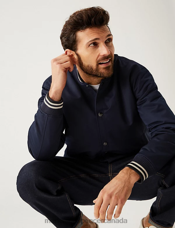 Men Dark Navy Clothing Marks & Spencer Varsity Bomber Jacket with Stormwear 20VTD5753 - Marks and Spencer outlet