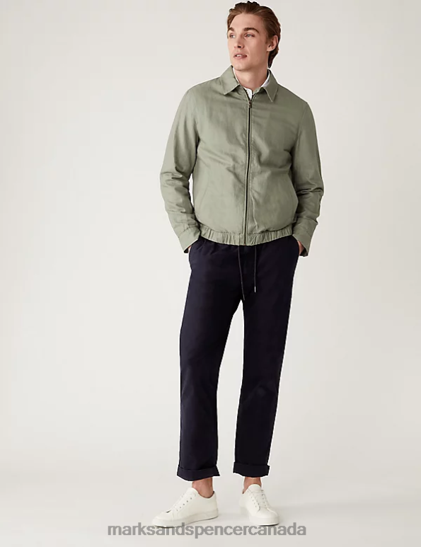 Marks and Spencer sale - Men Dark Sage Clothing Marks & Spencer Linen Blend Harrington Jacket 20VTD6003