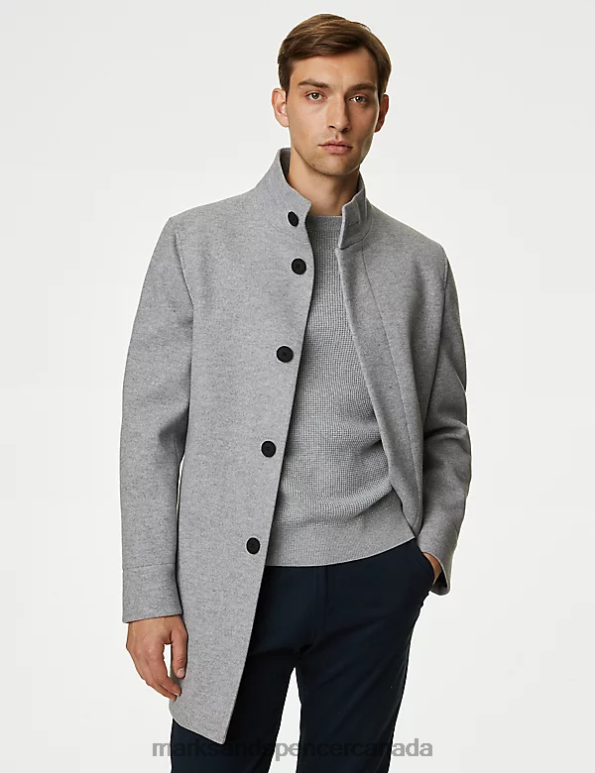 Men Grey Clothing Marks & Spencer Funnel Neck Coat 20VTD4758 - Marks and Spencer Canada locations