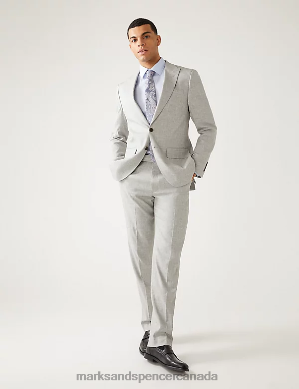 Marks and Spencer Canada - Men Grey Clothing Marks & Spencer Tailored Fit Italian Linen Miracle Suit Jacket 20VTD5178