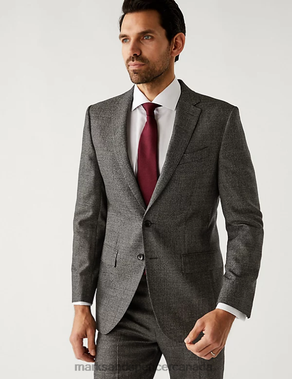 Marks and Spencer Canada - Men Grey Clothing Marks & Spencer Tailored Fit Pure Wool Suit Jacket 20VTD6297