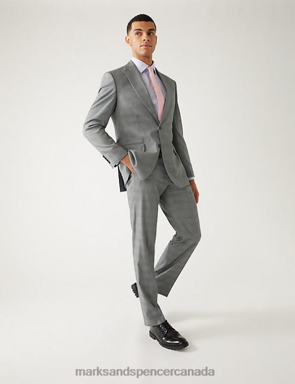 Marks and Spencer Canada - Men Grey Mix Clothing Marks & Spencer Regular Fit Check Stretch Suit Jacket 20VTD6904