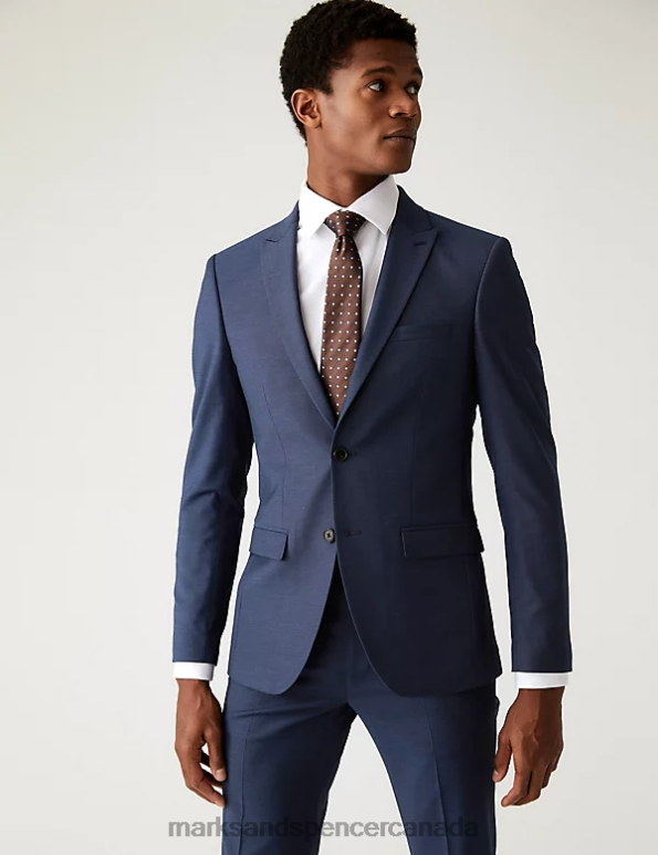 Men Indigo Clothing Marks & Spencer Skinny Fit Sharkskin Suit Jacket with Stretch 20VTD5977 - Marks and Spencer online