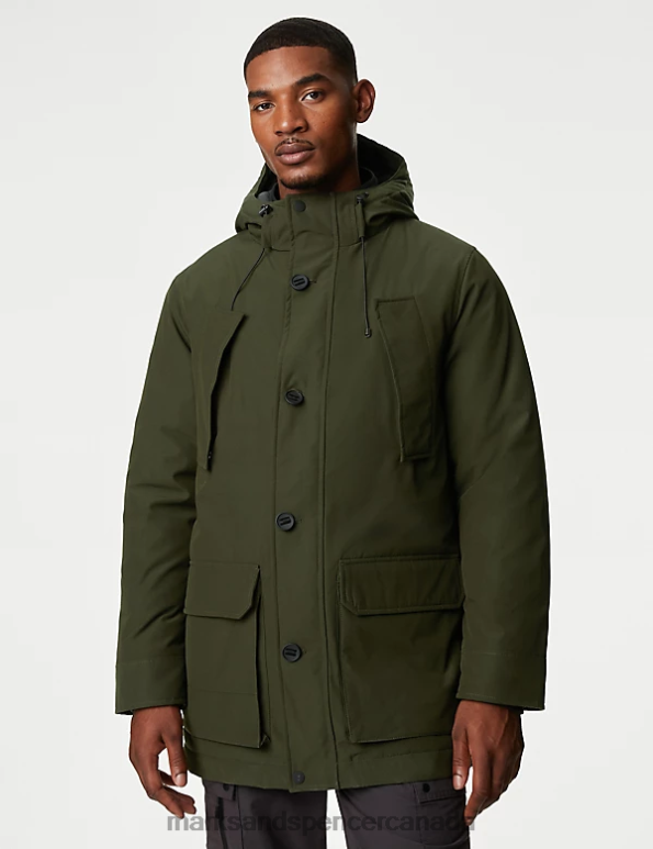 Men Khaki Clothing Marks & Spencer Hooded Parka Jacket with Thermowarmth 20VTD6139 - Marks and Spencer Canada locations